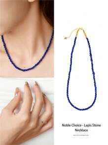 [VE] 1 Stück hochwertiger Sterling Silber Halskette mit natürlichem Lapislazuli, Lapislazuli Saatperlen geflochtene Kette, Bedeutung und Weisheit, faszinierende tiefe Farben. Drei Saatperlen in geflochtenes Design verdreht, einzigartig und modisch vielseitig. Das Tragen verleiht eleganten und geheimnisvollen Charme. Die natürliche Edelsteinfarbe variiert. - Halskette - Übersicht 1