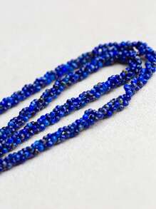 [VE] 1 Stück hochwertiger Sterling Silber Halskette mit natürlichem Lapislazuli, Lapislazuli Saatperlen geflochtene Kette, Bedeutung und Weisheit, faszinierende tiefe Farben. Drei Saatperlen in geflochtenes Design verdreht, einzigartig und modisch vielseitig. Das Tragen verleiht eleganten und geheimnisvollen Charme. Die natürliche Edelsteinfarbe variiert. - Halskette - Übersicht 4
