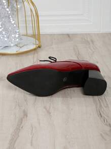 欧美时尚女鞋，新款粗跟舒适系带休闲/工作高跟鞋，高跟厚底鞋，加大码 - 酒紅色 - 查看 8