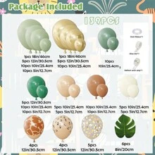 طقم إكليل بالونات الغابة، بالونات لاتكس مطبوعة بنقشات حيوانات بألوان الخضراء الداكنة والبني والذهبي مع أوراق النخيل لديكور حفلة استحمام الطفل بموضوع "الحياة البرية" وحفلات عيد الميلاد بأجواء استوائية وغابات