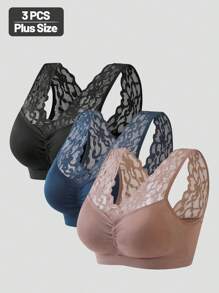 3pcs/Pack Plus Size Women Wire-Free Gather Lift High Elasticity & Support Bras