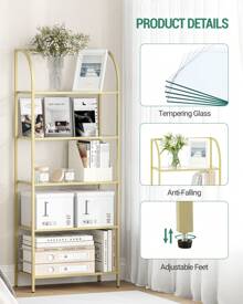 HaluPeit Étagère bibliothèque en verre trempé étagère mince pour chambre à coucher salle de bain bureau à domicile cadre en acier 6 étagères or - Doré - Voir 5