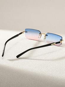 1 件装黑色小框时尚无框 Y2K 夏季海滩驾驶时尚眼镜，适合夏季海滩度假、户外、旅行返校时尚学院风 - 藍粉 - 查看 3