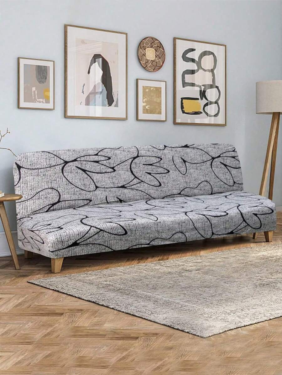 1 件纯色牛奶丝高弹力无扶手沙发/床罩，防尘防污蒲团床罩，适合客厅和卧室，四季皆宜 - 彩色 - 查看 1