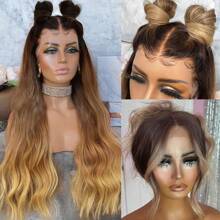 13x4x1 Synthetic Lace Front Wig Pre Plucked Highlight Ombre Honey Blonde Wigs For Women Ready To Wear HD Glueless Natural Wavy Wig For Women Long 26 Inch Middle Part Wig
