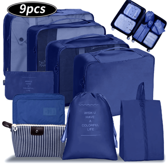 9PCS Organizadores de Viaje Para Maletas-9 Piezas Organizador de Equipaje Impermeable Organizador de Maleta Bolsas Ligero de Gran Capacidad Para Ropa Zapatos Cosméticos de Bolsas Organizadoras de Viaje Bolsas de almacenamiento multifuncionales para bolsa de viaje, bolsa de maquillaje, bolsa de cosméticos, organizador de vacaciones, organizador de maquillaje de gran capacidad, estuche de maquillaje, para lápiz labial, cepillo, cuidado de la piel, teléfono móvil, moneda, artículos pequeños, para el hogar, regalo, vacaciones y festivales de Halloween y Navidad de uso multifuncional (Azul Marino)