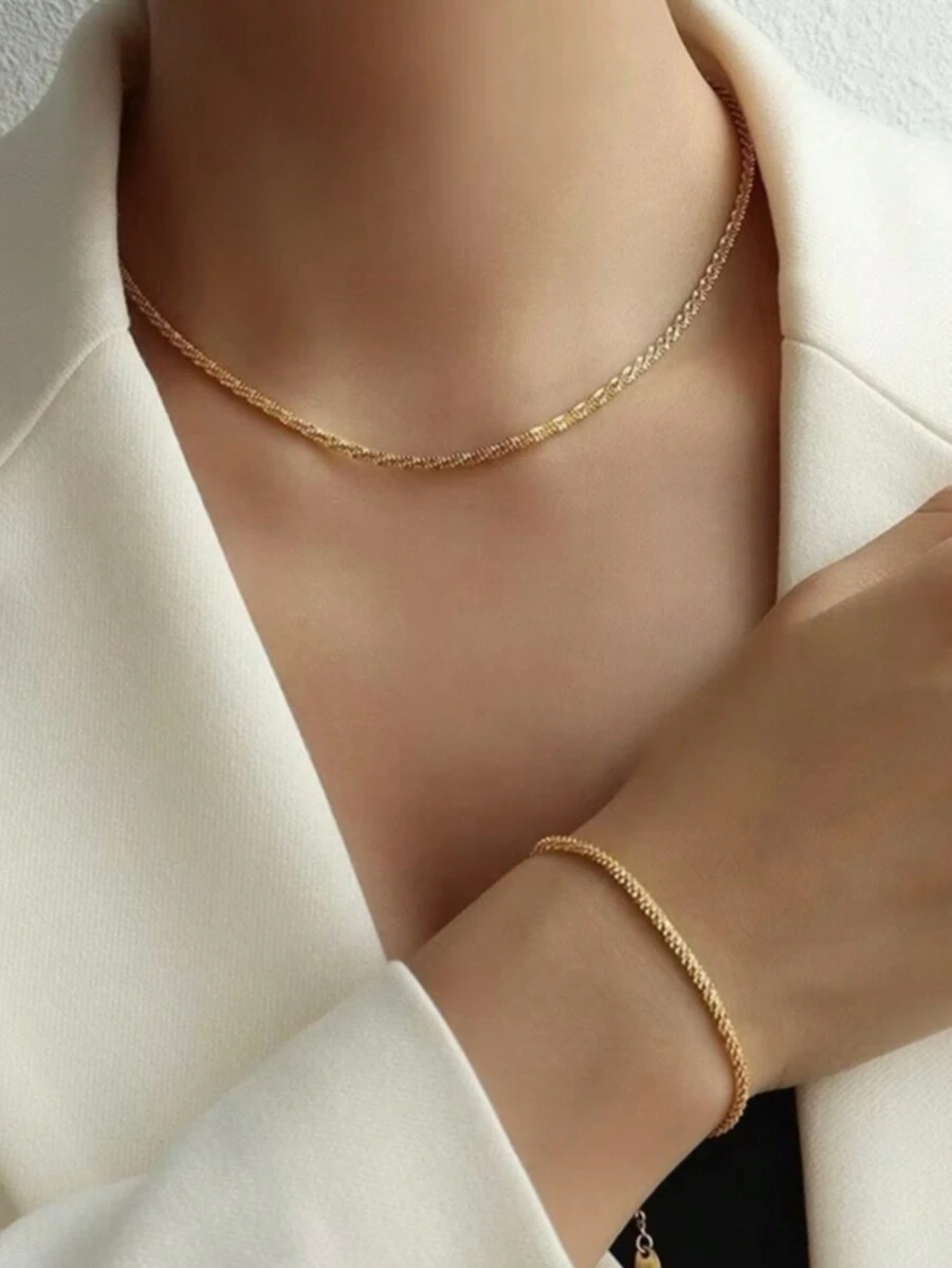 Women's Hip Hop Starry Necklace + Bracelet Set Kit 925 Silver Plated With 18k Gold Jewelry - 金色 - 查看 1