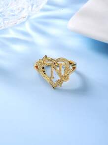 1pc Stylish Adjustable Rings With Heart, Letter, Geometric Pattern Design, Fashion Accessories, Ideal Gift