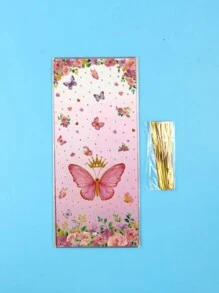 25 stuks roze paarse kroonvlindersnoepzakjes - Levendige verjaardagsfeestartikelen - Plastic koekjesverpakkingszak, geschikt voor bruidscadeaus, huwelijkscadeaus en verjaardagsfeestdecoratie