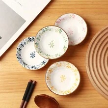 4/8pcs Ceramic Condiment Dishes, Floral Pattern, Sauce Plates, Household Soy Sauce Vinegar Spice Plates For Home Kitchen Restaurant Sushi Bar, Party, Hot Pot, Picnic, Camping, BBQ, Kitchen Dining Accessories,School Supplies - Multicolor - View 9