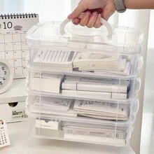 Hộp đựng đồ đa năng có tay cầm dung tích cực lớn 4 tầng, hộp đựng đồ chơi/khối xếp hình, hộp đựng đồ dùng văn phòng phẩm/sổ tay//ngăn đựng bút dạ, nhựa trong suốt để nhìn rõ - Trong sáng - Xem 2