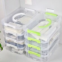 Hộp đựng đồ đa năng có tay cầm dung tích cực lớn 4 tầng, hộp đựng đồ chơi/khối xếp hình, hộp đựng đồ dùng văn phòng phẩm/sổ tay//ngăn đựng bút dạ, nhựa trong suốt để nhìn rõ - Trong sáng - Xem 6