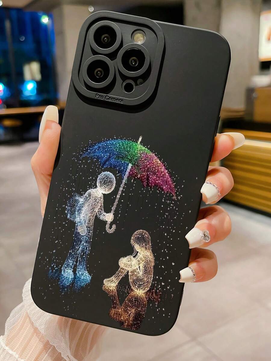 动漫手机壳 1 件情侣雨伞防震手机壳，适用于 iPhone/Galaxy/Infinix/Redmi/OPPO/VIVO//Realme - 黑色 - 查看 1