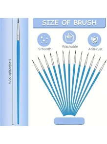 50/100/200 Pcs Nylon Hair Fine Tip Paintbrushes, Suitable For Acrylic, Oil And Watercolor Painting - Great For Face Art And Crafts, Plastic Washable,Back To School,School Supplies - Blue - View 2