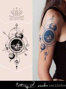 1 Stück pflanzliches Saft Tattoo, minimalistisches Sternbild Linienkunst Design, semi-permanenter nicht-reflektierender Tattoo Aufkleber für Alltag, Party, Urlaubsgeschenk, hält 7-14 Tage ohne Verblassen oder Reflexion, für Arm, Taille, Rücken, Bein - Blau - Übersicht 1