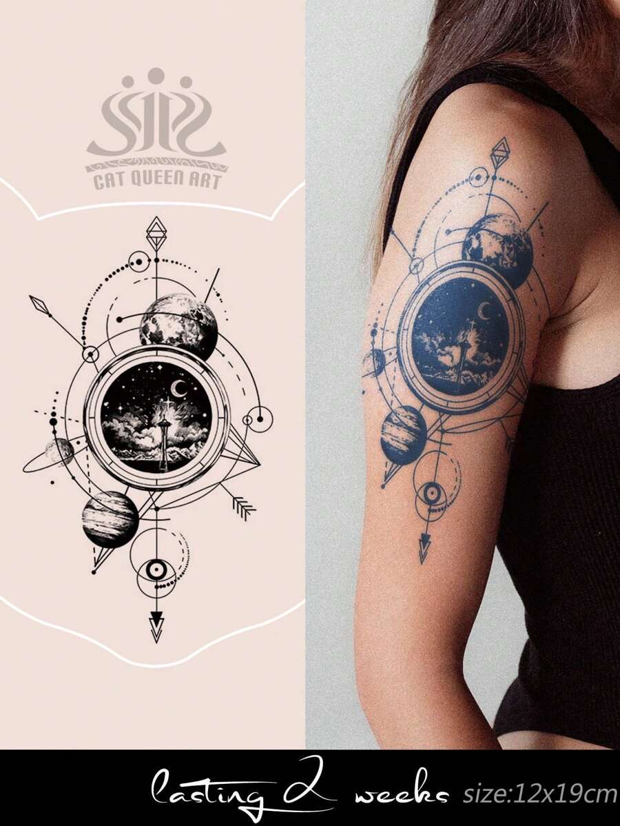 1 Stück pflanzliches Saft Tattoo, minimalistisches Sternbild Linienkunst Design, semi-permanenter nicht-reflektierender Tattoo Aufkleber für Alltag, Party, Urlaubsgeschenk, hält 7-14 Tage ohne Verblassen oder Reflexion, für Arm, Taille, Rücken, Bein - Blau - Übersicht 1