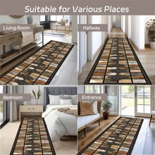 1 pezzo Tappeto passatoia non scivoloso con motivo patchwork a quadrati, bordo grigio e nero e tre diamanti al centro, lavabile in lavatrice, tappeto per ingresso, soggiorno, camera da letto, patio esterno, giardino, decorazione per la casa e la stanza, tappeto, arazzo