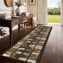 1 pezzo Tappeto passatoia non scivoloso con motivo patchwork a quadrati, bordo grigio e nero e tre diamanti al centro, lavabile in lavatrice, tappeto per ingresso, soggiorno, camera da letto, patio esterno, giardino, decorazione per la casa e la stanza, tappeto, arazzo