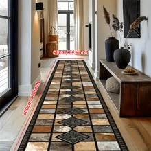 1 pezzo Tappeto passatoia non scivoloso con motivo patchwork a quadrati, bordo grigio e nero e tre diamanti al centro, lavabile in lavatrice, tappeto per ingresso, soggiorno, camera da letto, patio esterno, giardino, decorazione per la casa e la stanza, tappeto, arazzo