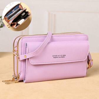 Cartera de gran capacidad con doble cremallera, bolso diagonal para teléfono móvil, bolso lateral para teléfono, bolso de mano portátil, bolso cruzado, embrague, funda para teléfono celular, bolsa ligera y moderna de negocios con espacio para tarjetas de crédito/ID y efectivo. Regalo ideal para Día del Maestro, cumpleaños, Día de San Valentín, damas, trabajadoras de cuello blanco, viajes, oficina y talla grande.