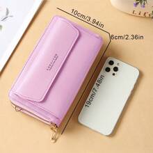 大容量双拉链钱包斜挎手机包，便携式手提包手拿包，带卡槽和现金隔层，适合商务、通勤、旅行，也是送给老师、女性、办公室、周年纪念日、生日、情人节的理想礼物。 - 紫色 - 查看 2