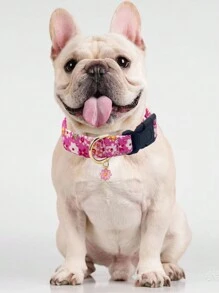 1 pièce Collier de chien réglable imprimé de fleurs mignonnes avec pendentif, convient aux petits, moyens et grands chiens, disponible en rouge, rose, violet, bleu