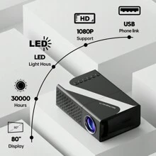 Proyector mini portátil, fácil de llevar, se puede disfrutar en cualquier momento y lugar, admite conexión a múltiples dispositivos, proyector con control remoto. - Ver 6