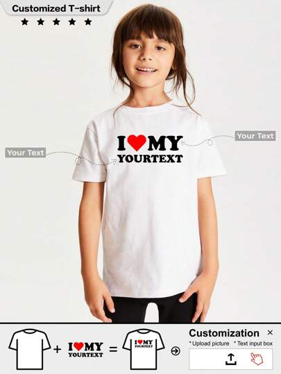 Customized Children T-Shirt With "I Love Dad" Or "I Love Mom" Text, Ideal For Mother's Day, Father's Day, Birthday, Christmas, Thanksgiving Gifts