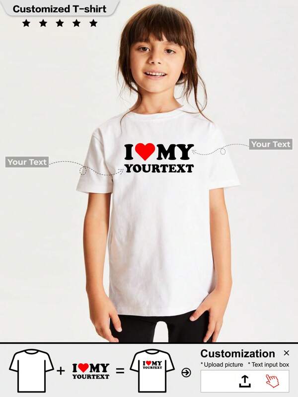T-shirt personnalisé pour enfants avec le texte "J'aime Papa" ou "J'aime Maman", idéal pour la Fête des Mères, la Fête des Pères, les anniversaires, Noël, les cadeaux de Thanksgiving