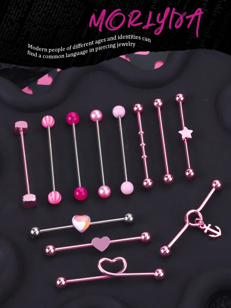 1pc Sweet Pink Industrial Earring Star Industrial Piercing Jewelry Stainless Steel Heart Industrial Earrings For Women Men Industrial Bar Piercing Cartilage Helix Piercing Earrings Pink Industrial Barbell Body Piercing Jewelry 38mm 1&1/2 Inch Industrial Piercing Bar For Christmas Valentine Gift Valentine's Day Party Daily Wear Night Out Social Gatherings Daily Wear Valentines,Mom,Mother,Mother's Day,Gift - Multicolor - View 1