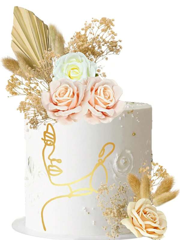 1 pezzo Decorazione per torta volto di donna in oro, accessorio decorativo per torte per compleanni, matrimoni e feste, decorazione minimalista, accessorio per torte, forniture per feste da forno