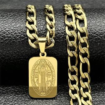 Benedict Medal Pendant Necklace, Suitable For Men And Women, Available In Gold, Silver, And Stainless Steel, Benedict Cross Necklace Jewelry