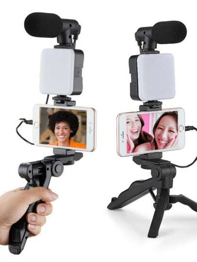 Tripé Estabilizador de Mão kit 5 em 1 gimbal Microfone Celular Gravação De Vídeo