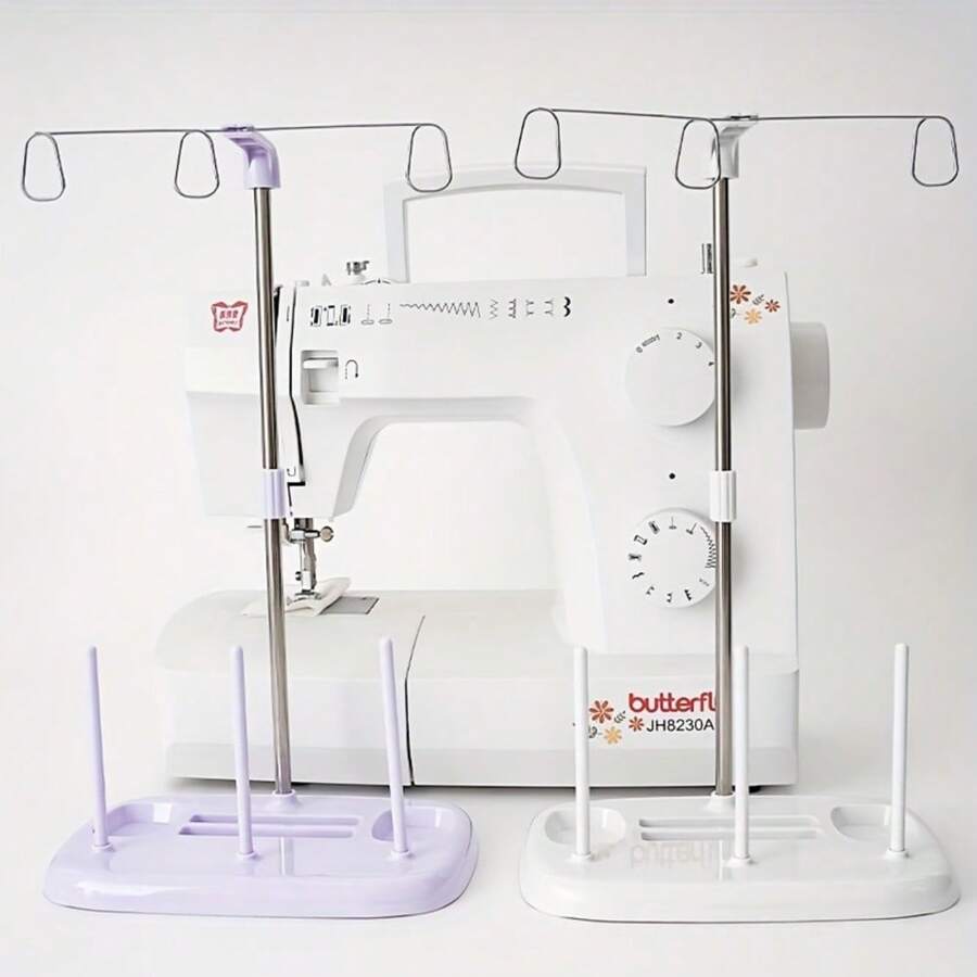 缝纫机可调节线架支架、3 个线轴支架、家用缝纫机配件（带塑料底座和纸质说明书）、兼容包缝机