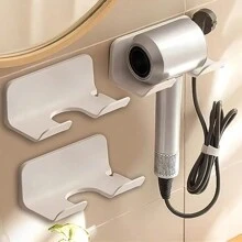 2pcs Hair Dryer Holder Rack, No Drilling Required Bathroom Wall Mount Blow Dryer Organizer Stand - Multicolor - View 2