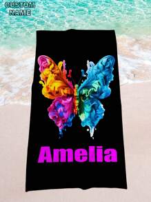 1pc Personalized Beach Towel, Quick-Dry Swimming Towel, Comfortable Beach Towel, Fashionable Pool Towel, Customized Name, Butterfly, Cute, Fun, Beautiful Yoga Mat, Beach Accessories, Essential Mother's Day, Birthday, Ren's Day, Father's Day, Graduation, Wedding, Housewarming Gift, Bathroom, Living Room, Bedroom, Home Summer Holiday Bathroom DecorTravel Essentials Travel Accessories Beach Essentials