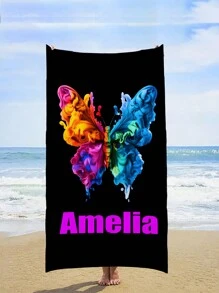1pc Personalized Beach Towel, Quick-Dry Swimming Towel, Comfortable Beach Towel, Fashionable Pool Towel, Customized Name, Butterfly, Cute, Fun, Beautiful Yoga Mat, Beach Accessories, Essential Mother's Day, Birthday, Ren's Day, Father's Day, Graduation, Wedding, Housewarming Gift, Bathroom, Living Room, Bedroom, Home Summer Holiday Bathroom DecorTravel Essentials Travel Accessories Beach Essentials