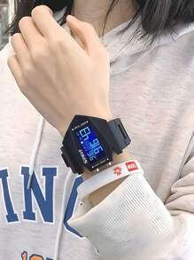1 件夜光多功能方形战斗机手表，运动情侣手表，青少年学生手表，外观酷炫，夜光