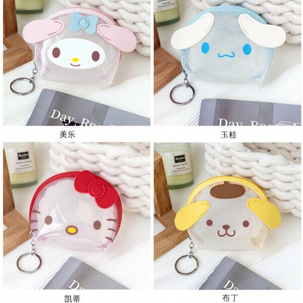 Sanrio 1pc Sanrio Hello Kitty & Melody Transparent Portable Coin Purse Earphone Storage Pouch (Some Components May Be Random), Suitable For Travel Organizer Bag, Makeup Bag, Cosmetic Bag, Holiday Organizer Bag,Boho Vibes