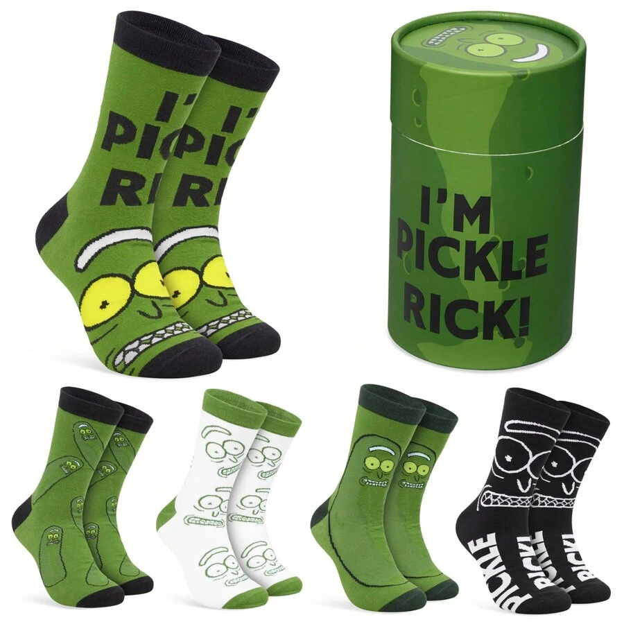Rick & Morty Calf Length Socks Pack Of 5 Soft Breathable Funny Gift - Multicolor - View 1