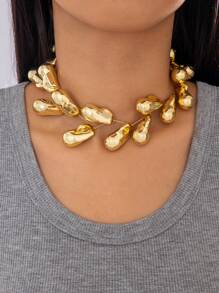 imoli 1 pièce Collier ras-du-cou plissé à goutte d'eau texturé brillant asymétrique géométrique vintage à la mode en CCB, unique, polyvalent, hip-hop, couleur dorée, cadeau de fête pour femme (collier fait main, coupé sur mesure, quantité de perles à goutte d'eau en CCB variable)