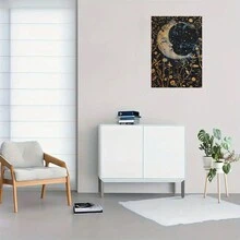 1 Pieza Impresión en lienzo con diseño de planta de luna creciente y sol sin marco, estilo vintage, hermoso tema floral y celestial, imágenes paisajísticas, pósters de arte de pared para sala de estar moderna, dormitorio y decoración del hogar, regalo perfecto