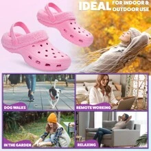 City Comfort Clogs Winter Classic Fleece Lined House Shoes Warm Garden Slip On With Strap - Pink - View 4