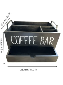 1 pieza Organizador de barra de café de madera rústica, soporte para cápsulas de café para encimera, caja de almacenamiento para la mesa para condimentos de café y té, accesorios de café con diseño de granja, decoración de bar, organización y almacenamiento del hogar, decoración de habitación para volver al colegio
