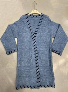 Maglione Cardigan A Maglia Fatto A Mano. - 霧霾藍 - 查看 1