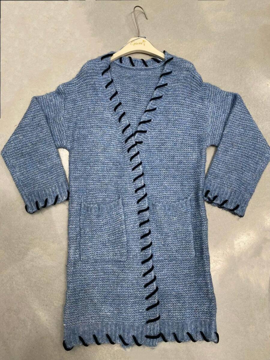 Maglione Cardigan A Maglia Fatto A Mano. - 霧霾藍 - 查看 1