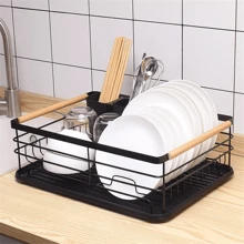 NetHong Dish Drainer Rack Kitchen Sink Washing Plates Draining Board Cutlery Holder Cup(Black) - 黑色 - 查看 4