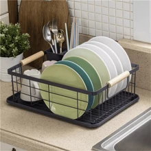 NetHong Dish Drainer Rack Kitchen Sink Washing Plates Draining Board Cutlery Holder Cup(Black) - 黑色 - 查看 3