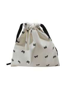 Pink/Blue/Black Bow Printed Storage Bag Drawstring Bag, Wedding And Festival Gift Packaging Bag, Candy Bag