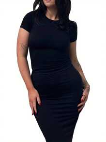 Women Crop Tops Summer Casual Slim Fit Solid Color Short Sleeve Basic T-Shirts Streetwear S/M/L - Black - View 4